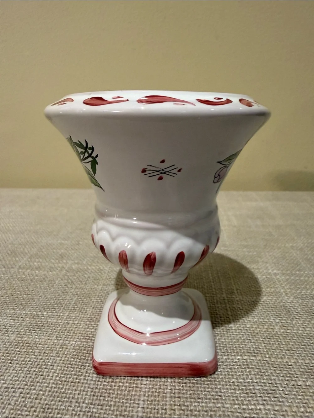 Vintage Roullet Renoleau French Faience Hand Painted Pedestal Urn Vase 4”